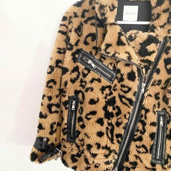 🎈SALE Avec Les Filles Leopard Teddy Faux Fur Biker Moto Jacket NEW - Picture 13 of 16